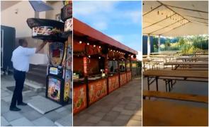 Un primar din Gorj a organizat bâlci în curtea Poliţiei. Mici, bere şi aparate în care dai cu pumnul, chiar la intrarea în sediu