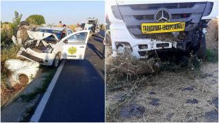 Prăpăd pe o șosea din Constanța. Cinci oameni, răniți după ce trei mașini și un utilaj agricol s-au izbit violent