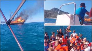 Navă cu peste 80 de oameni la bord, mistuită de flăcări, în Grecia. Mulți s-au aruncat în apă, disperați să scape din calea focului: "Fiul meu este traumatizat"