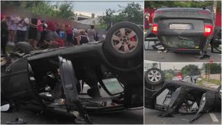 Cinci persoane, rănite grav într-un accident din Galaţi. S-au răsturnat cu maşina, după ce şoferul s-a izbit cu viteză într-un cap de pod