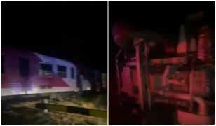 Accident grav la Podu Iloaiei. Un tren a lovit în plin un camion cu cereale. Șoferul a scăpat ca prin minune