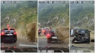 Accident mortal în India. Cel puțin două persoane moarte după ce mașina în care se aflau a fost strivită de o stâncă ce s-a desprins de pe munte