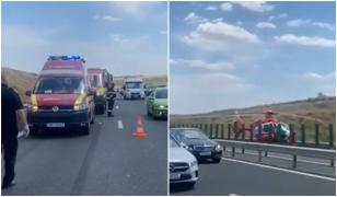Accident grav pe A2, provocat de manevra unui şofer. Elicopterul SMURD a preluat o victimă