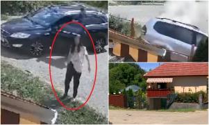 Momentul în care fata de 15 ani din Gorj face zob maşina unchiului, după ce rupe o poartă metalică şi se opreşte direct într-o casă. Scena de coşmar, filmată