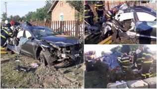 Audi condus de o tânără de 24 de ani, spulberat de tren în Vaslui. Fata a fost scoasă de alți șoferi din mașina zdrobită, înainte să ajungă salvatorii