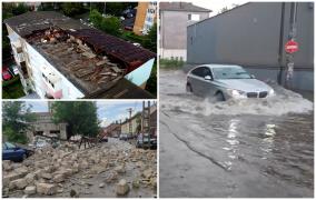 Un şofer şi pasagera din dreapta şi-au văzut moartea cu ochii, surprinşi de furtună în Roman. Vremea rea a făcut prăpăd în ţară: "Vai de mine şi de mine!"