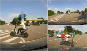 Scuterist luat pe capotă, după o traversare de infarct pe DN2, lângă Adjud. Accidentul a fost filmat cu o cameră de bord