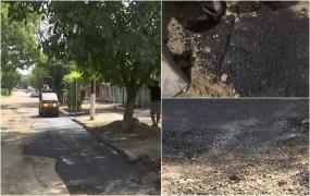 Risipă din bani publici la Tecuci: Asfaltul turnat direct peste pământ și praf: "Nu e treabă ca lumea făcută. E treabă de mântuială"