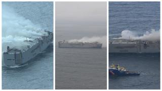 Un cargo cu 3700 de maşini, inclusiv 500 electrice, a luat foc în largul Olandei: "Focul a pornit de la bateria unui automobil electric"