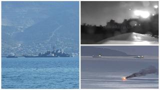 Ucrainenii au avariat o navă de război amfibie a ruşilor în atacul asupra Novorossiisk. Momentul în care drona loveşte vasul rusesc. VIDEO
