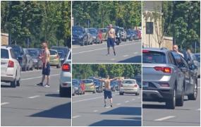De la Untold, direct pe mijlocul drumului. Un petrecăreț întârziat și-a continuat distracția printre mașini în Cluj