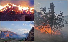 Incendiu de proporții în comuna Focuri din Iași. Flăcările au "înghițit" 1.500 de baloți de fân și riscurile creșteau cu fiecare secundă
