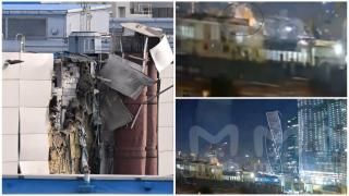Momentul în care o dronă kamikaze doborâtă de ruşi loveşte o clădire din Moscova. Kievul a încercat din nou să atace Flota Mării Negre
