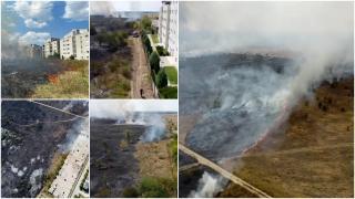 Incendiu de vegetaţie în Băneasa: flăcările au cuprins 30 de hectare, o locuinţă a fost afectată. Imagini filmate cu drona