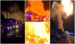 A doua explozie uriașă de la Crevedia, filmată de reporterii Observator. Pompierii, îngroziți, au fugit pentru a scăpa cu viață