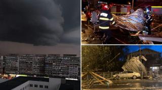 Rupere de nori în Galați, după Codul Portocaliu de vreme rea. Viitura a făcut prăpăd în oraș: copaci căzuți peste mașini și acoperișuri smulse de vijelie