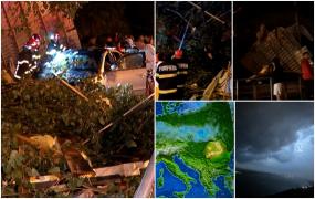 "Erau numai cioburi. Ne-am tăiat puţin". Patru tineri din Galați s-au speriat de moarte, după ce maşina în care erau a fost zdrobită de un acoperiş luat pe sus de vânt