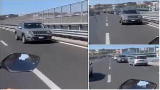 Maşină cu români, în marşarier pe o autostradă din Italia. S-ar fi întors din drum pentru a ajunge la o benzinărie din spatele lor