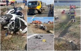 Impact fatal pe o şosea din Iaşi: O persoană a murit, după ce maşina în care se afla a fost aruncată de un TIR într-un şanţ