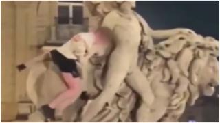 Momentul în care un irlandez băut distruge o statuie din Bruxelles, restaurată cu 90 de milioane de euro. Trecuse doar o zi de la inaugurare