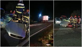 A intrat cu Opelul sub TIR, pe un drum din Gorj. Șoferul mașinii, care ar fi adormit la volan, a rămas blocat între fiare