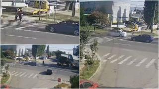 Momentul în care mama și cei doi copii sunt spulberați pe trecerea din Adjud. Femeia și copilașii de 3 și 4 ani, aruncați câțiva metri