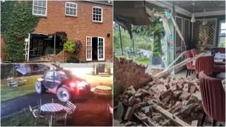 A furat un excavator, apoi s-a înfipt cu el intenționat într-un bar. Bărbatul din UK i-a creat proprietarului pagube colosale