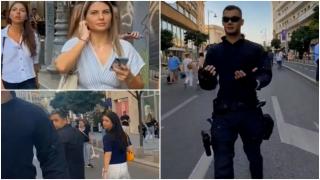 Noua uniformă a Jandarmeriei, scoasă la înaintare în Centrul Vechi. Clipul viral în care un tânăr agent atrage privirile trecătorilor, pe muzică de la ABBA
