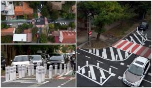 "Am 32 de ani de TIR, aşa ceva în Europa nu vezi!" Intersecţia împânzită de 42 de stâlpi antiparcare. Pe strada de lângă stă chiar primarul