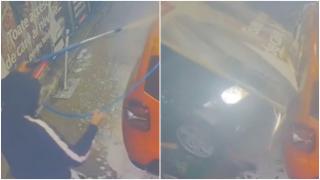 Şofer de 21 de ani, filmat cum intră cu viteză într-o spălătorie, după ce a pierdut controlul volanului, în Timişoara. Un client a scăpat ca prin minune