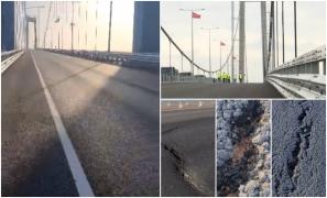 Noi probleme la Golden Gate-ul românesc. Au apărut crăpături în asfalt, denivelări și infiltraţii în structura de rezistenţă a podului