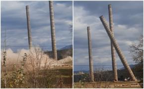 Momentul în care Combinatul Siderurgic din Caraş-Severin e pus la pământ prin explozii controlate: a fost dărâmat pentru a fi vândut terenul