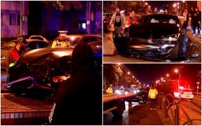 Mașină sport făcută praf, pe Calea Griviței. Șoferul vitezoman s-a înfipt cu bolidul în parapetul de pe mijlocul drumului
