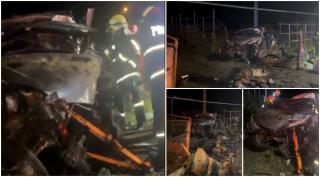 Două persoane au murit, iar alte patru, printre care doi minori, au fost grav rănite. Maşina în care se aflau s-a răsturnat. Un copil a zburat prin parbriz