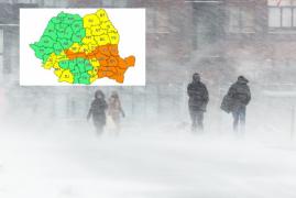 Mai bine de jumătate de ţară intră sub avertisment de cod portocaliu şi cod galben de viscol şi ninsoare până duminică