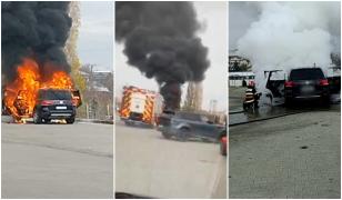 Incendiu violent în Fălticeni. O maşină s-a făcut scrum, iar norul gros de fum i-a alarmat pe localnici