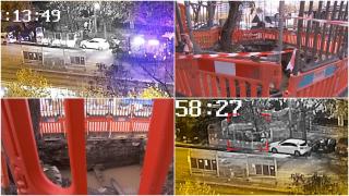 Momentul în care femeia din Bucureşti a căzut în groapa unui şantier, plină cu apă. Un trecător a salvat-o în mod miraculos