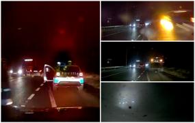 Momentul când tânărul de 18 ani din Brăila intră cu viteză în mașina poliției. Autospeciala a zburat pur si simplu în urma impactului violent