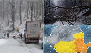 Haos în nordul României, după ce a nins ca în mijlocul iernii. Valul de aer arctic coboară spre sud: Jumătate de ţară, sub avertizare de viscol violent şi ninsori abundente