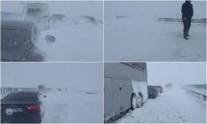 Imagini apocaliptice pe A2. Traficul, încremenit din cauza viscolului. Șoferii au rămas blocați, ore bune, în nămeți