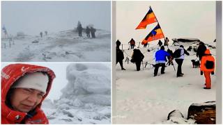 Au mers să ia energie de la "piatra sfântă", dar s-au ales cu hipotermie. Zeci de turişti au urcat pe viscol să vadă Sfinxul din Bucegi