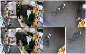 Momentul şocant când un paramedic este aruncat din ambulanţă de un pacient, care înainte a şi urinat în interiorul autospecialei, în Londra