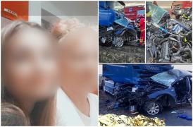 Sfârşit tragic pentru o mamă şi fiica ei, în Mehedinţi. Maşina în care se aflau s-a ciocnit de un cap de pod şi a ajuns pe contrasens, spulberată apoi de un TIR