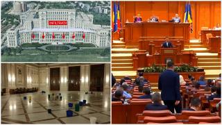 "O imagine clară a ceea ce se întâmplă în România". În timp ce apa le curge prin tavan în Palatul Parlamentului, aleșii au votat bugetele pentru pensiile speciale