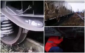 Tren de marfă deraiat de pe șine în Bistrița-Năsăud: Cinci vagoane încărcate cu ciment s-au răsturnat pe calea ferată