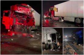 Două TIR-uri s-au făcut praf, după un impact frontal devastator pe Centura Capitalei, între Domneşti şi Bragadiru