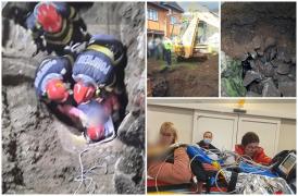 Tânăr îngropat sub un mal de pământ, în timpul unor lucrări la o fântână, în Suceava. Detaliul care l-a ajutat să scape cu viaţă, după ore întregi de agonie