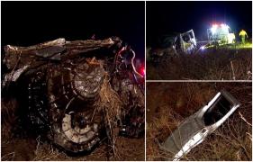 Microbuz plin cu muncitori srilankezi, făcut praf la Corbii Mari, în Dâmboviţa. Imagini dramatice de la locul tragediei