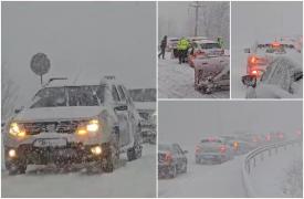 Ninge puternic pe Valea Prahovei. DN1, intre Azuga si Predeal, este blocat