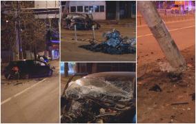 Un şofer beat a făcut prăpăd pe şoseaua Alexandriei din Bucureşti. Motorul maşinii a zburat pe asfalt, după o cursă nebună şi un impact devastator